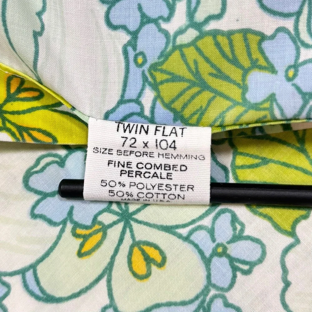 Vintage 70's Fieldcrest Perfection Twin Sheet Set 3 Pc Retro Blue Green Floral